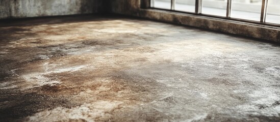 Wall Mural - Empty urban loft space with worn concrete floor and large windows creating natural light Copy Space