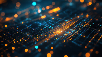 Wall Mural - abstract digital technology background with glowing lines and dots