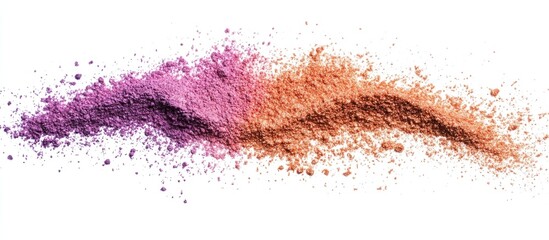 Canvas Print - Colorful powdered pigments in purple and orange on a white background with Copy Space for text placement.