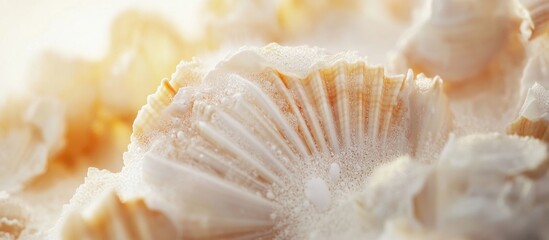 Wall Mural - close-up of delicate seashells with soft lighting and textured surfaces copy space