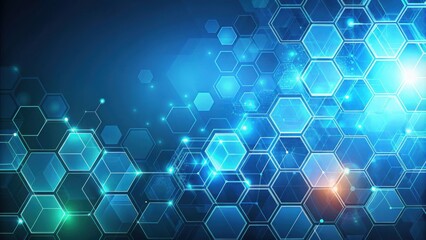 Wall Mural - Abstract Blue Hexagonal Pattern with Glowing Lines and White Dots on a Dark Background