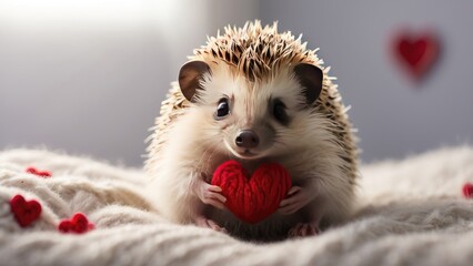 Adorable Hedgehog Holding a Heart – Realistic Valentine's Day Romance