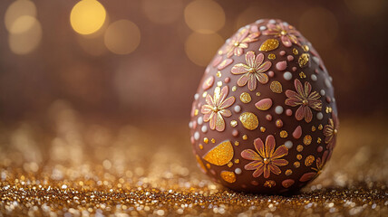 Wall Mural - Easter chocolate egg. A painted Easter egg. Golden Easter egg. Easter card and chocolate painted egg.