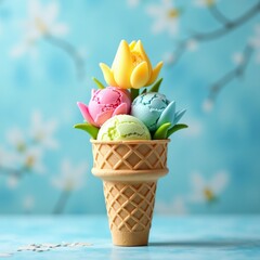 Canvas Print - A colorful ice cream cone with a tulip design