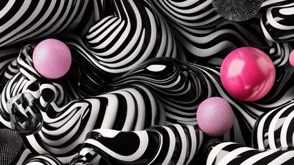 Wall Mural - dynamic abstract composition featuring striking black and white patterns mixed with vibrant pink sph