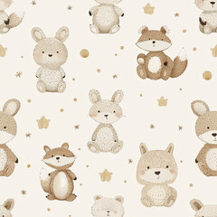  Charming animal amigurumi seamless pattern cute forest creatures fabric design playful environment aesthetic viewpoint whimsical concept
