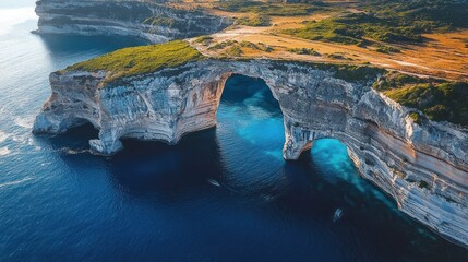 Sticker - Aerial view of limestone archway, turquoise sea, and cliffs