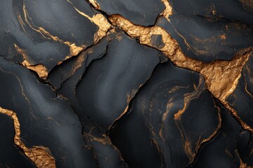 Fototapete - Black and gold marbled texture showcasing unique patterns and a luxurious appearance in natural stone design