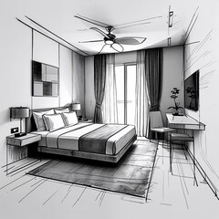 Wall Mural - Guest suite area art white and gray flat design simple line hand drawing on plain white background