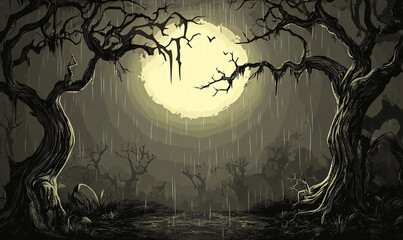 The silhouettes of old trees that tower high and look scary add to the haunted impression.