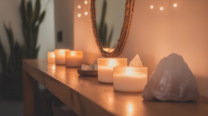 Canvas Print - A table with candles and crystals on it