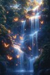 © boler - Enchanted Waterfall With Glowing Butterflies And Fireflies