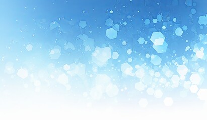 Light blue background with hexagons and white bokeh effect, soft gradient at the bottom edge, pale yellow accents