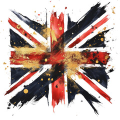 Wall Mural - An abstract artistic rendition of the British flag using bold red black and gold paint strokes and splatters on a black background.