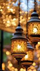 Canvas Print - intricate moroccan lanterns illuminating with soft light in a cozy setting, perfect for home decor a