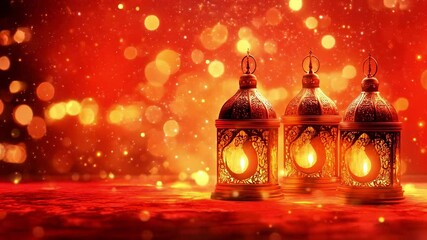Wall Mural - glowing decorative lanterns against a sparkling bokeh background for festive and cultural celebratio