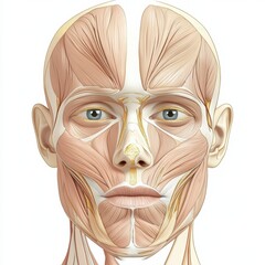 Aufkleber - Detailed anatomical illustration of human facial muscles highlighting contours and structure for educational purposes. Generative AI