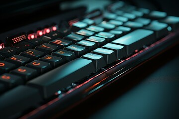 Wall Mural - modern black keyboard with orange backlight showing keys in close up