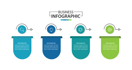 Wall Mural - 4 steps infographics design template - graph, workflow layout, brochure, report, presentation, vecto