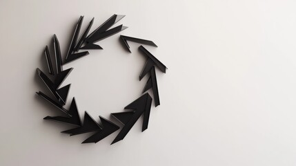 Aufkleber - Modern black arrow wreath crafted from geometric shapes displayed on a neutral wall. Generative AI
