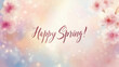 © Yumona - Cherry blossoms framing the happy spring lettering over a blurred pastel background