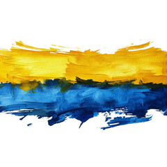 Wall Mural - A horizontal abstract painting with bold yellow and blue brushstrokes on a black background.