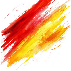 Wall Mural - the image shows a diagonal abstract painting with vibrant red and yellow watercolor brushstrokes on 