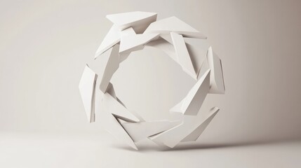 Fototapete - White abstract sculpture arranged in a circular formation on a minimalist background. Generative AI