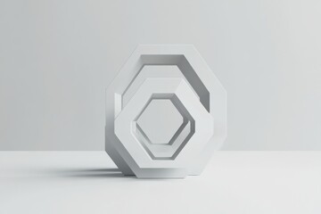 Wall Mural - Elegant geometric shapes in white displayed on a minimalist table against a neutral backdrop. Generative AI