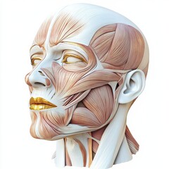Aufkleber - Detailed anatomical illustration showcasing the intricate structure of facial muscles and contours for educational purposes. Generative AI