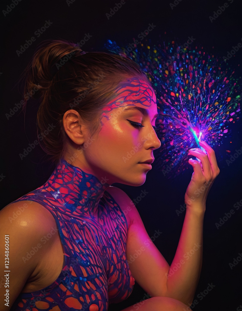 Fluorescent Pink 4 Fl Oz Liquid Latex Body Paint, GLOWS UNDER