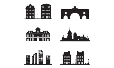 Paris-inspired city. The first silhouette is of a classic arched bridge, with the European-style buildings on the banks. The second silhouette is a bustling street scene