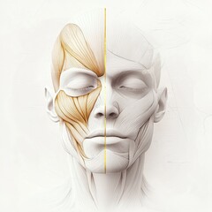 Aufkleber - Anatomical illustration of facial muscles highlighting contours and structure for educational purposes. Generative AI