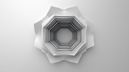 Fototapete - Abstract design featuring layers of paper forming a three dimensional shape on a white surface. Generative AI