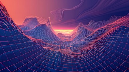 Abstract landscape background. Cyberspace grid. 3d technology illustration