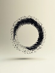 Aufkleber - Black circular design composed of swirling lines on a light background in a contemporary artistic style. Generative AI