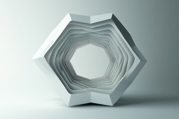 Fototapete - Unique 3D geometric paper sculpture showcasing intricate layered design and minimalist aesthetics in soft lighting. Generative AI