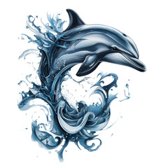 Wall Mural - a stylized dolphin leaps through a dynamic water splash, creating an abstract and artistic represent