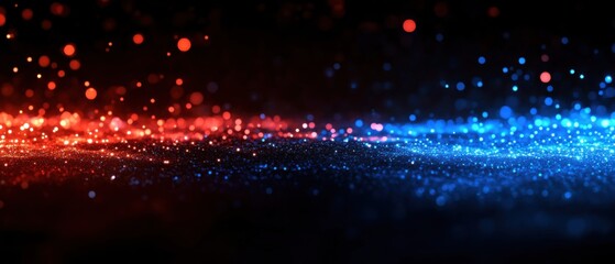 Wall Mural - abstract red and blue sparkling glitter particles with bokeh effect on dark background, concept of m