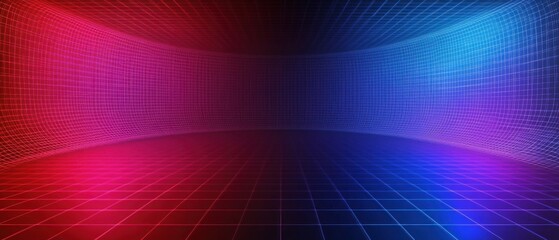 Wall Mural - abstract futuristic grid tunnel with red and blue neon lights, creating a virtual reality space or d