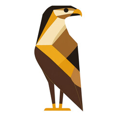 Leinwandbilder - A stylized geometric representation of a bird of prey in shades of brown and gold against a black background.