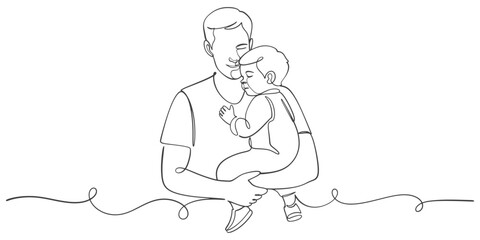 Wall Mural - Fathers day line art style vector illustration, father and son line art illustration