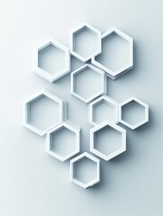 Poster - Modern wall art featuring interlocking hexagonal shapes in white color on a light background. Generative AI
