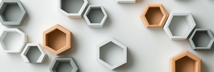Aufkleber - Modern hexagonal wall planters in various colors arranged on a light background to enhance interior decoration. Generative AI