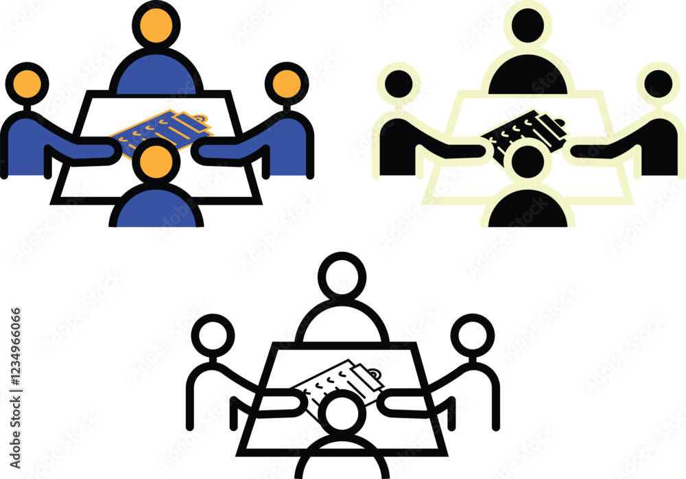 Team collaboration and meeting icon showing two people sitting at a ...