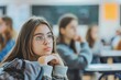 © Jorge Ferreiro - A Student girl in classroom. Knowledge in College.