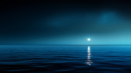 Wall Mural - large body of water with a moon reflecting on the surface. minimalistic background.