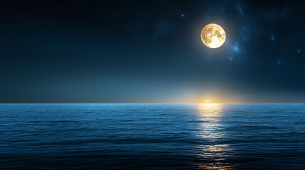 Wall Mural - large moon is reflected in the water. minimalistic background.