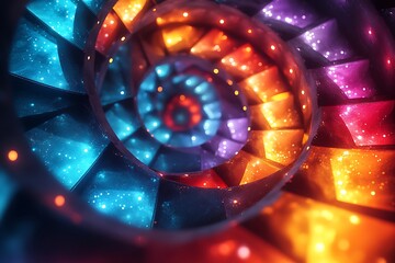 Wall Mural - Illuminated Spiral Staircase Abstract Colorful Design