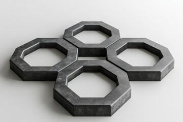 Aufkleber - Modern decorative concrete hexagon coasters arranged creatively on a light surface for artistic display and home decor. Generative AI